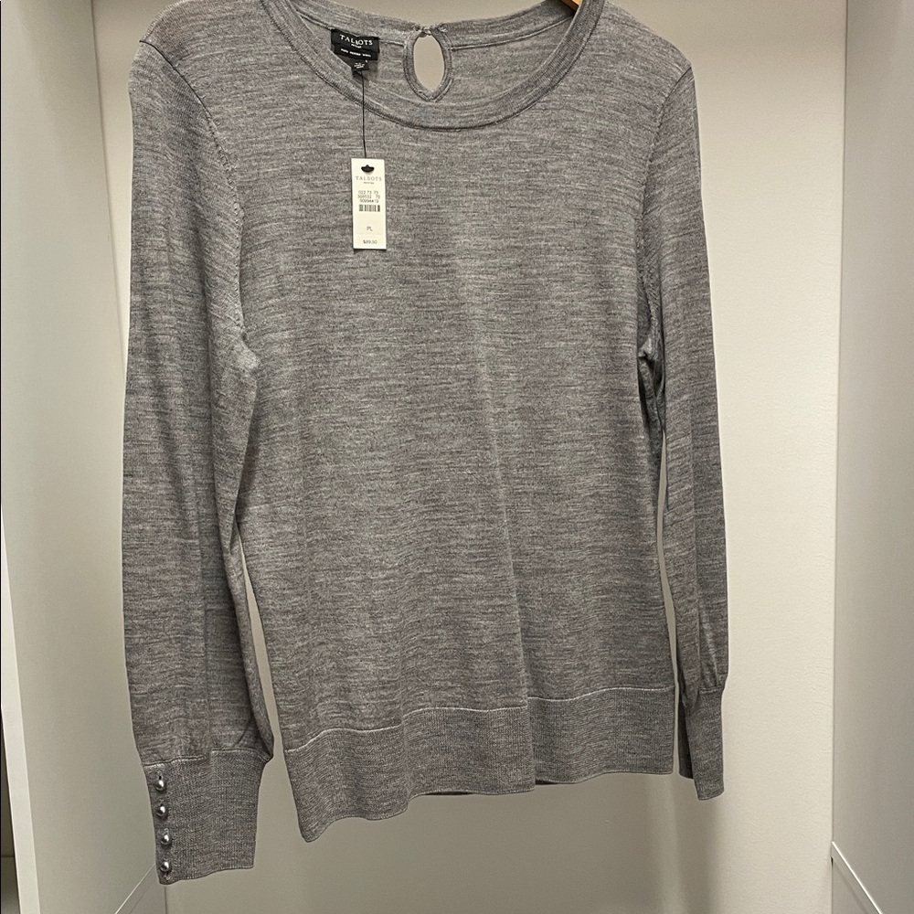 Talbots NWT Gray Button Long Sleeve Key Hole Back Lightweight Sweater Size LP